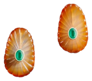 Carved agate and emerald earrings