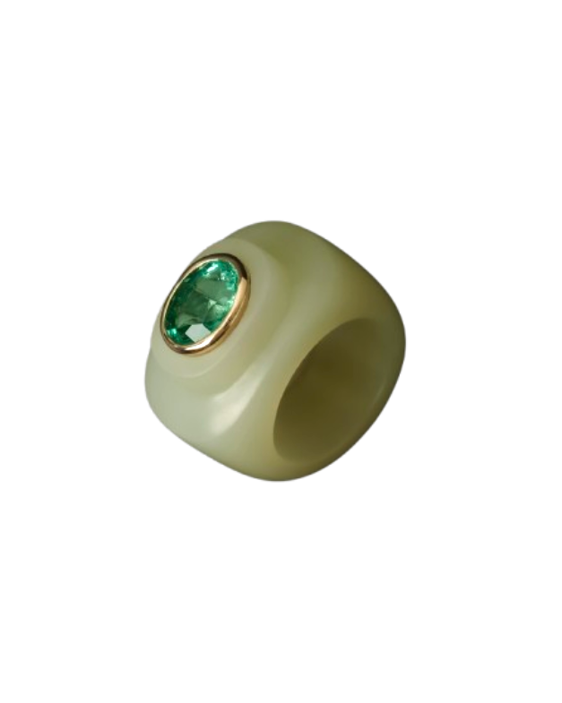 Jade and emerald ring